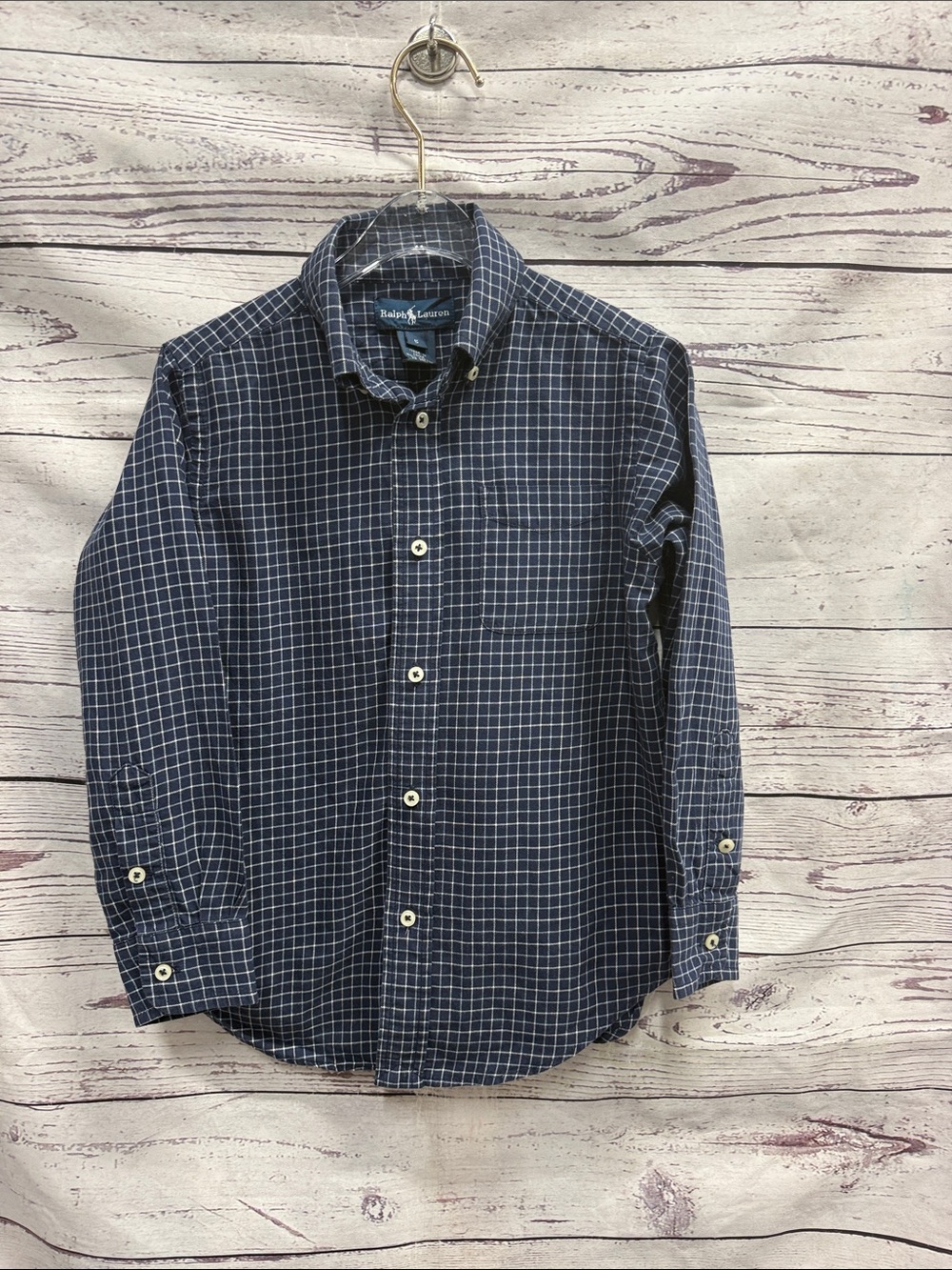 Ralph Lauren Navy and White Windowpane Button-Down Shirt Size 5